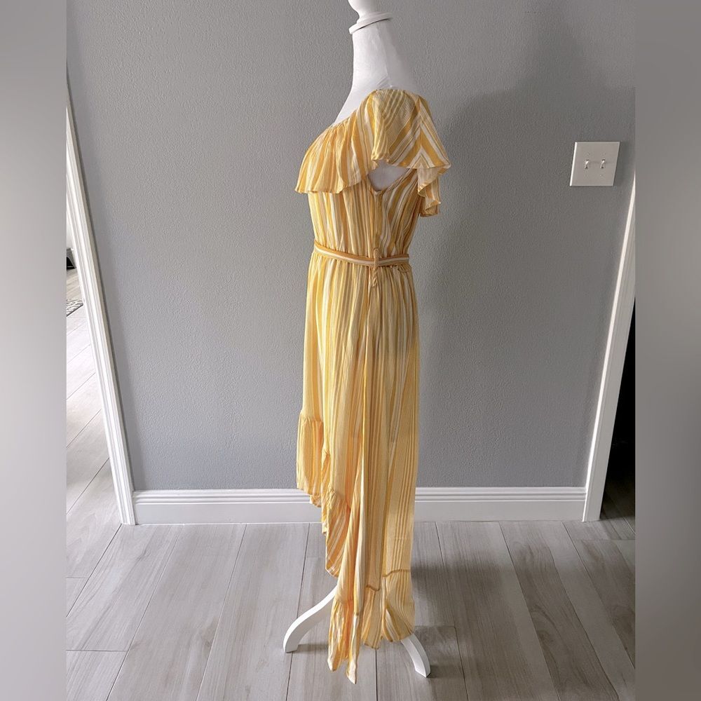 Vogue Society Yellow Striped Off Shoulder Hi Low Maxi Dress Size M Boho Summer - Picture 5 of 7